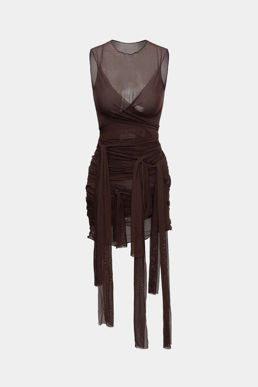 Mini-Kleid aus transparentem Netzstoff mit Schleife