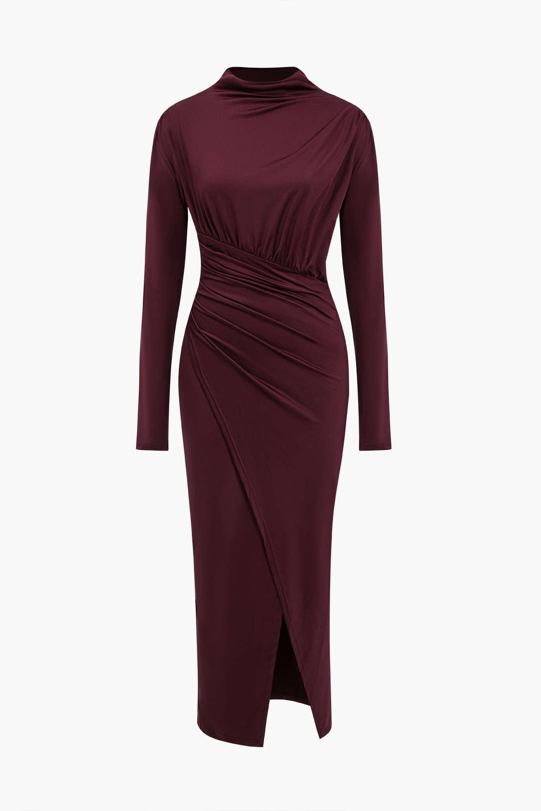 Strapazierfähiges, asymmetrisches, gerüschtes Maxikleid mit Schlitz und langen Ärmeln