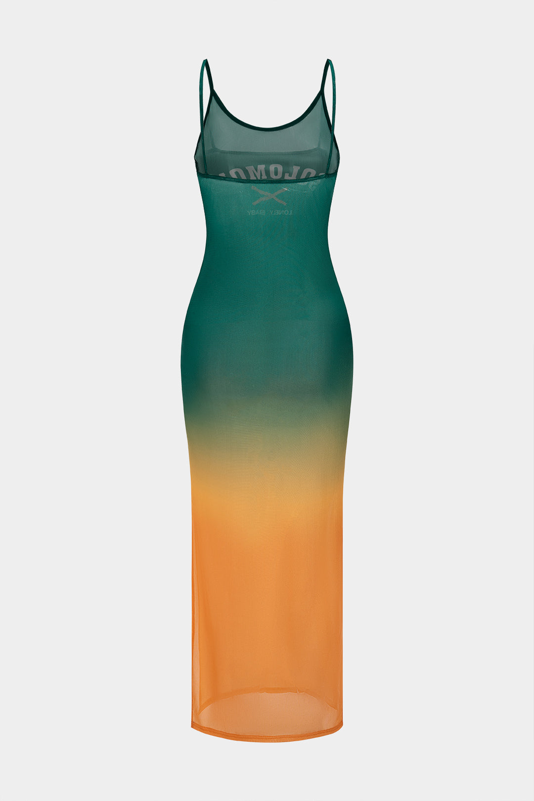 Ombre Mesh Maxi Dress with Letters, Sleeveless, Slit