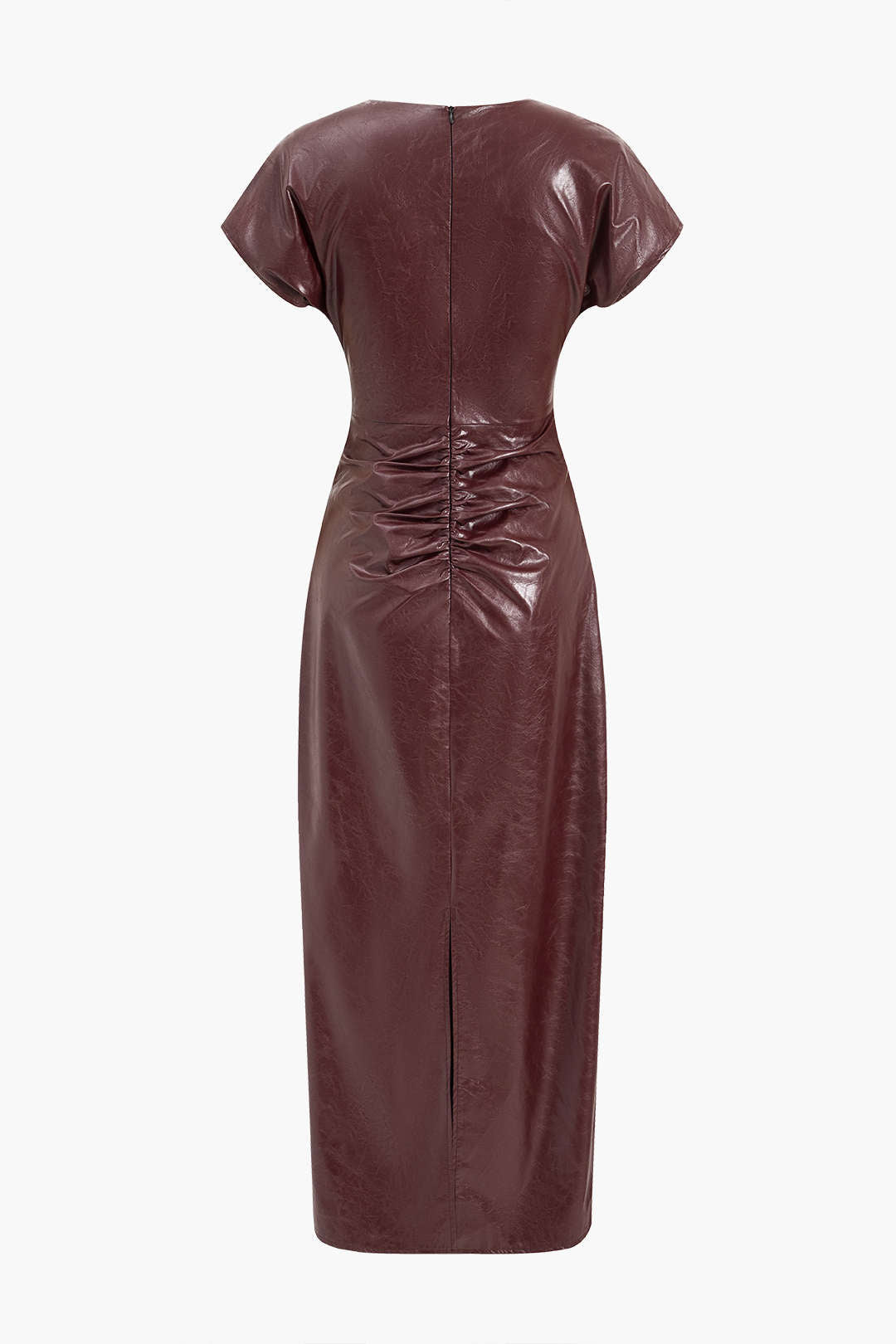Midi Dress in Faux Leather with Ruffles