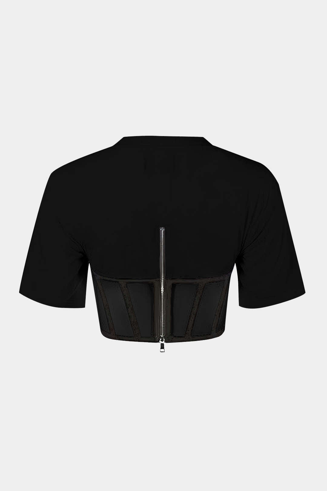 Natiné - T-shirt z zamkiem, koronką i krótkim rękawem