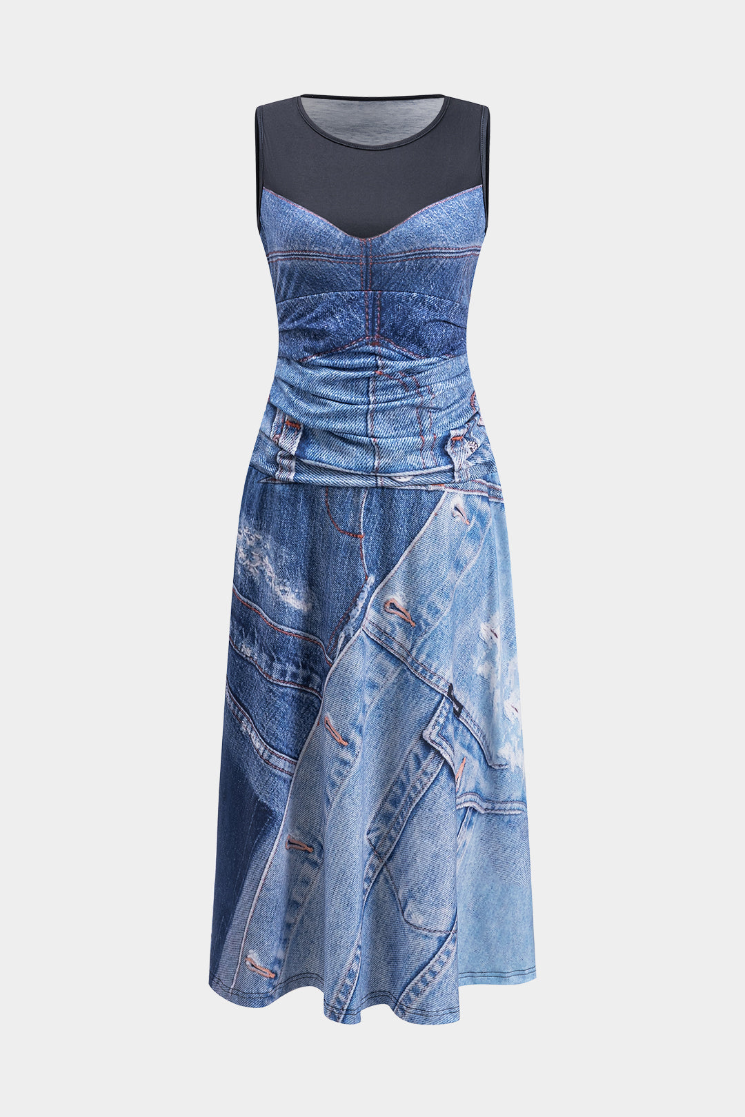 Ärmelloses Maxi-Illusion-Kleid mit beweglichen Elementen