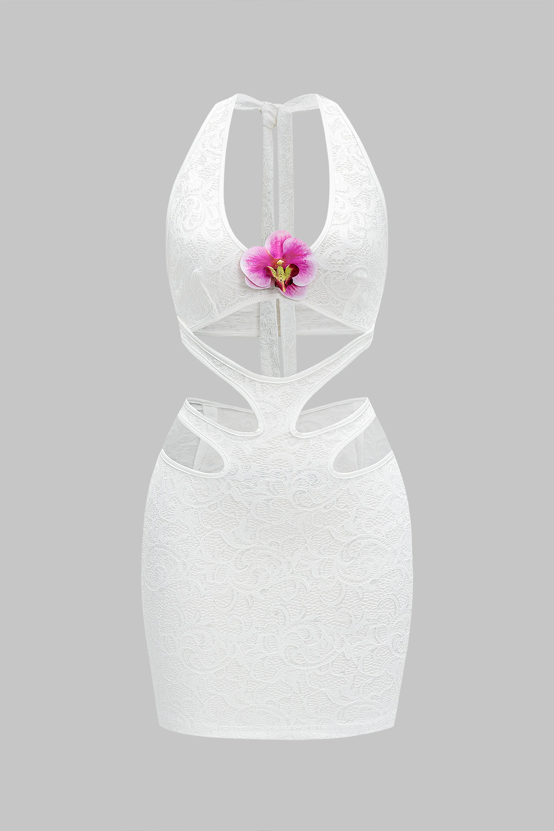 Neckholder-Minikleid mit 3D-Blumenausschnitten