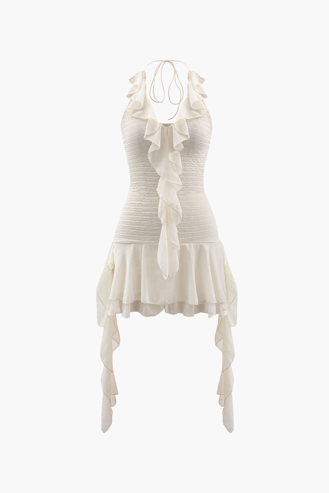 Neckholder-Minikleid mit Rüschen