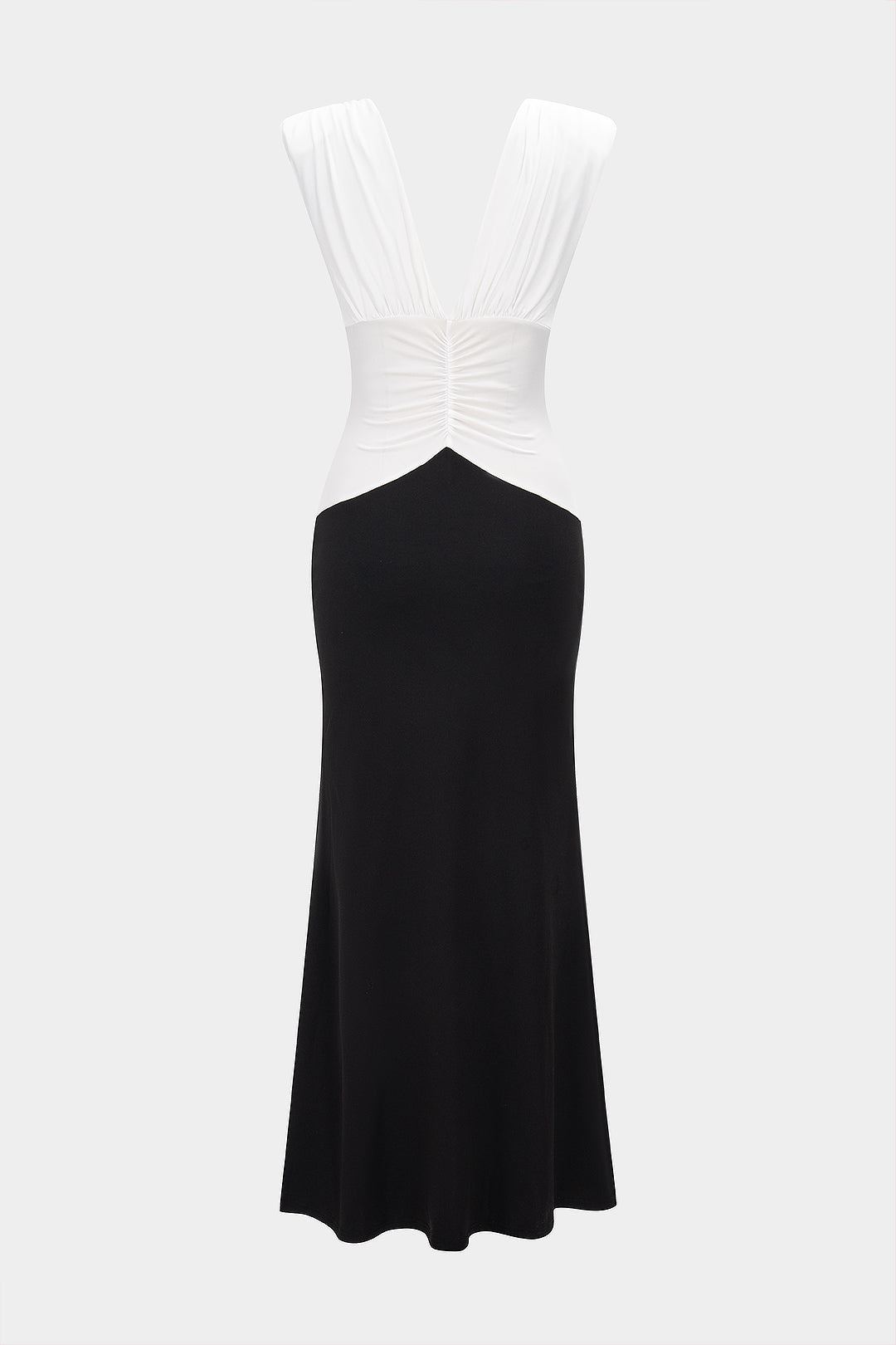 Sleeveless V-neck midi dress with ruching