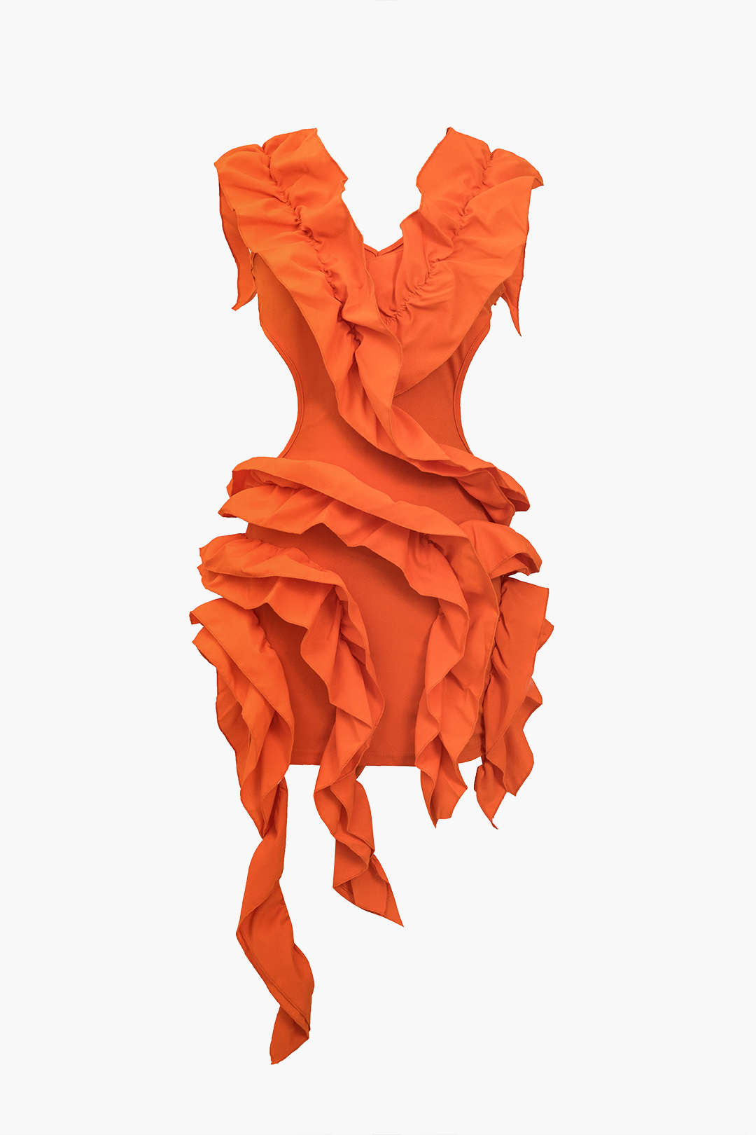 Einfarbiges trägerloses, plissiertes Midikleid mit Rüschen
