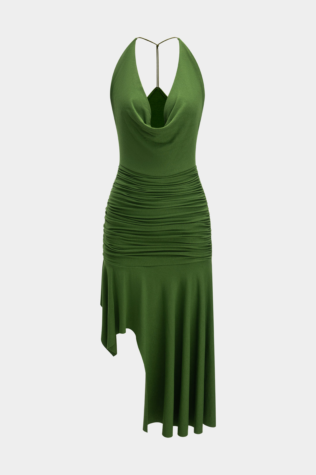 Ärmelloses Midikleid mit asymmetrischem Ausschnitt und Rüschen