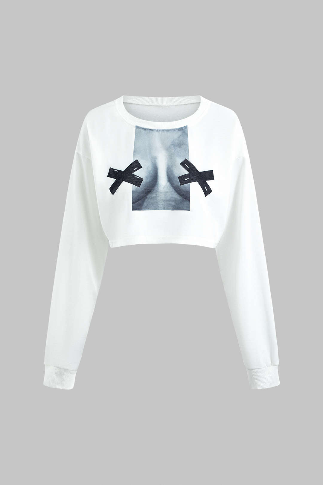 Cropped Top mit langen Ärmeln und Muster