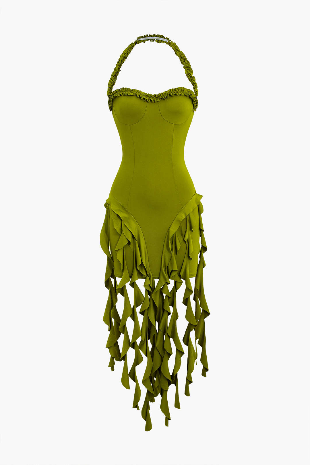 Neckholder-Minikleid mit Rüschen