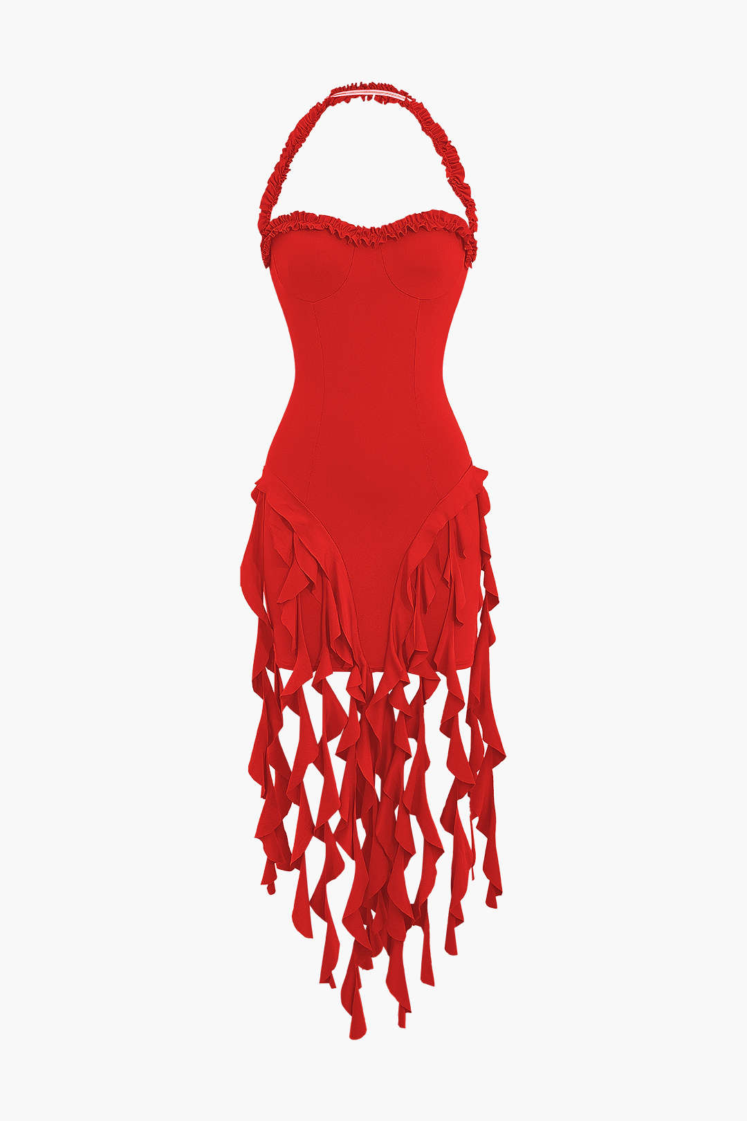 Neckholder-Minikleid mit Rüschen