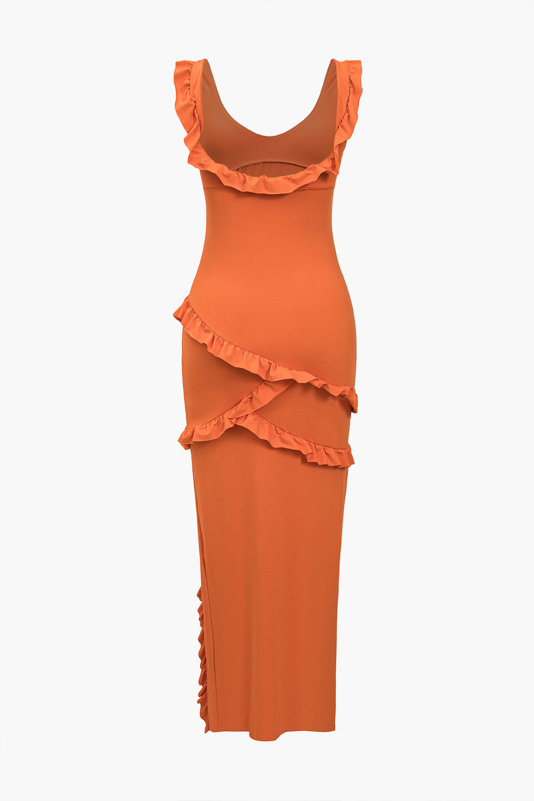 Maxi Backless Dress with Ruffles in Solid Color