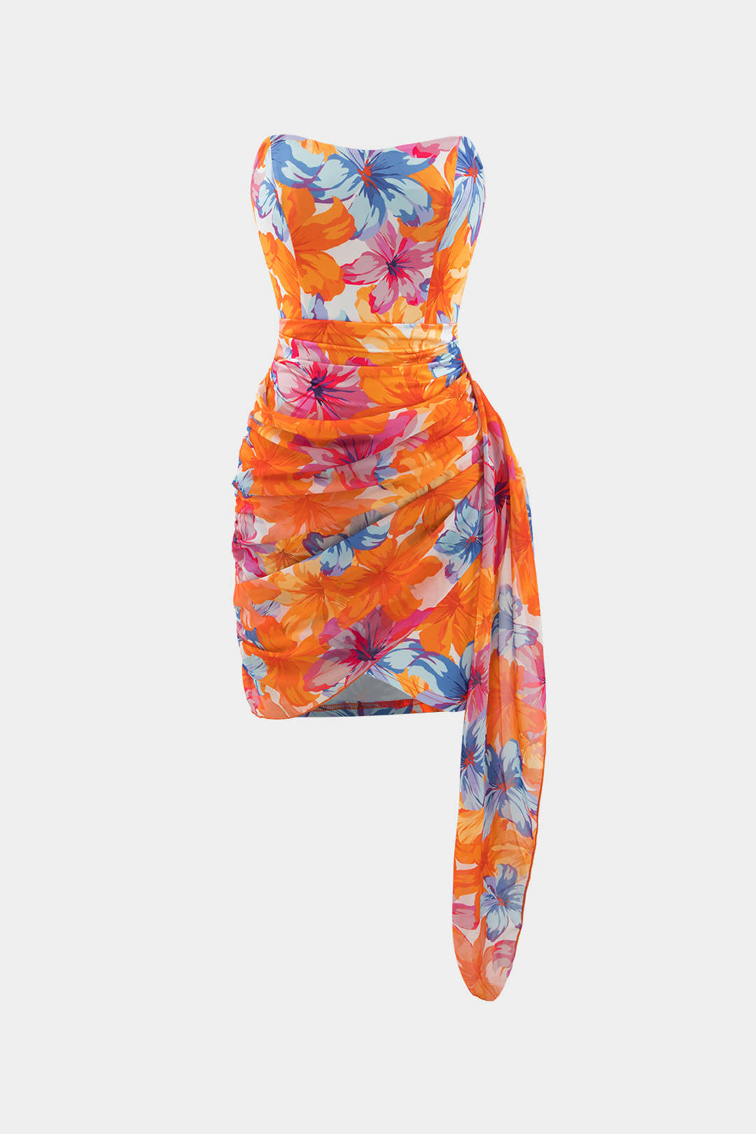 Trägerloses Minikleid mit Blumenmuster