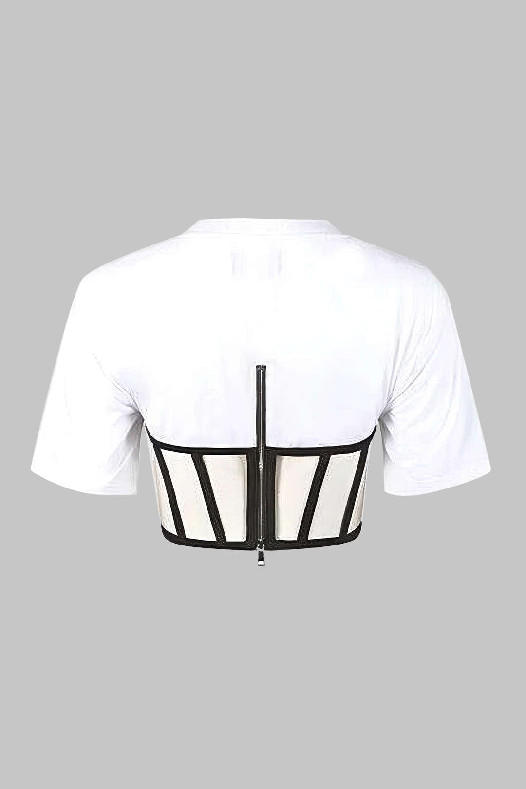 Natiné - T-shirt z zamkiem, koronką i krótkim rękawem
