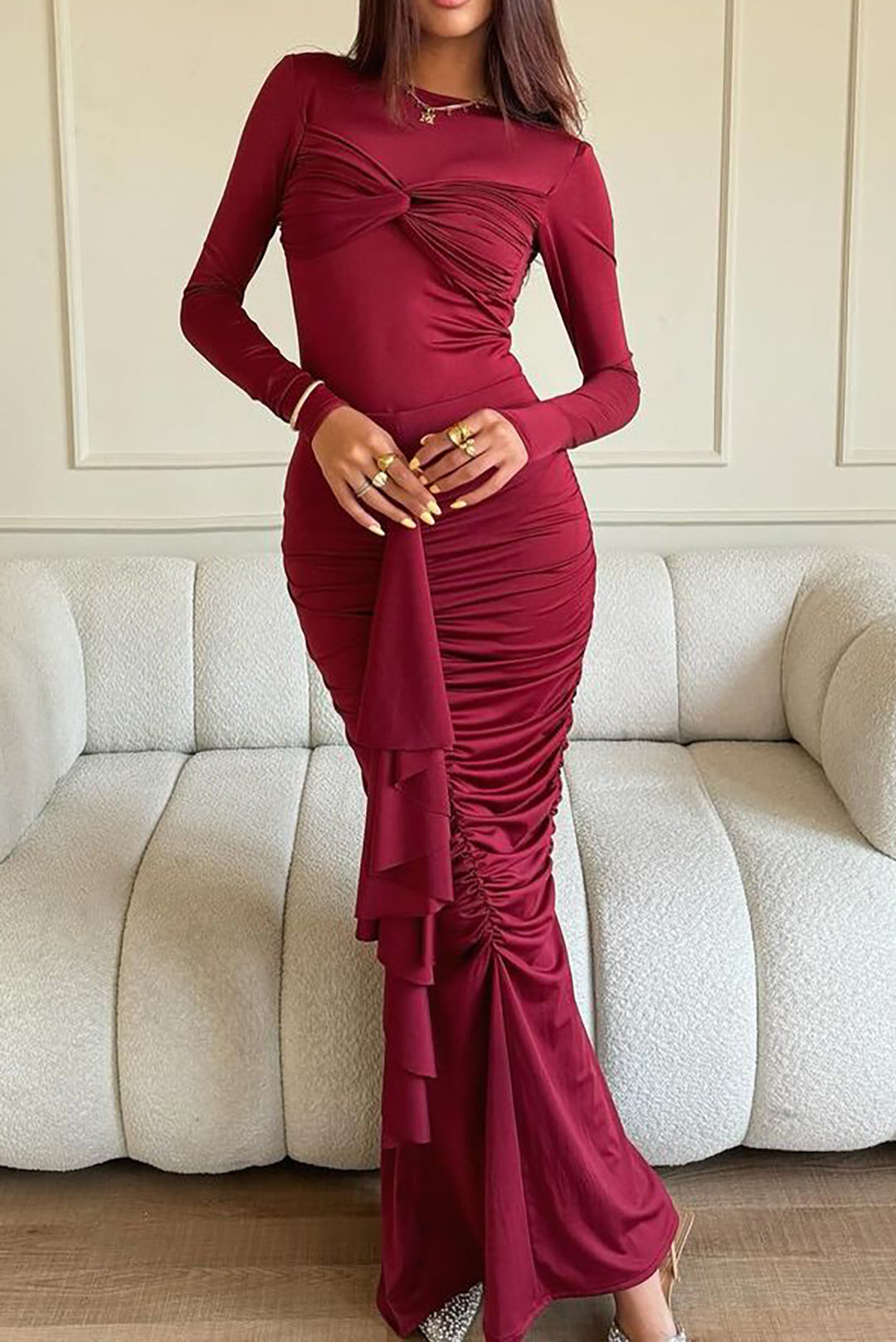 Maxi-Rüschenkleid mit Twist
