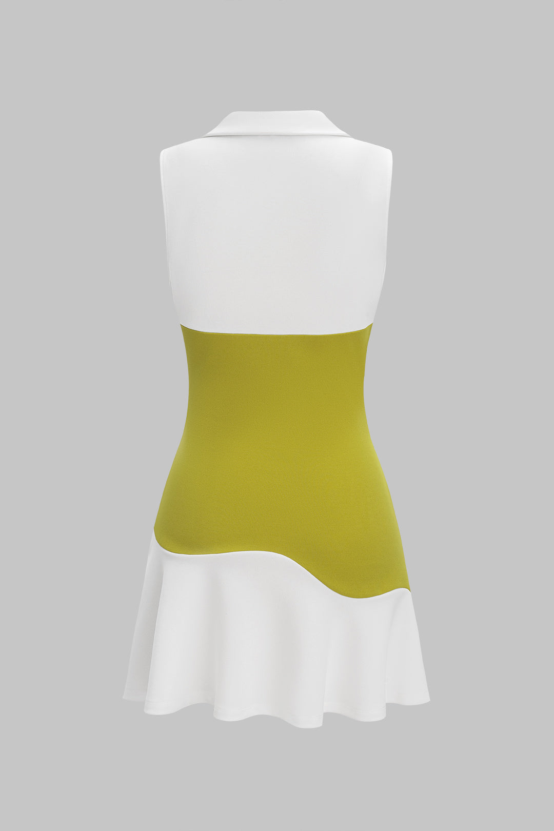 Sleeveless Mini Dress in Patchwork Style with Asymmetric Cut