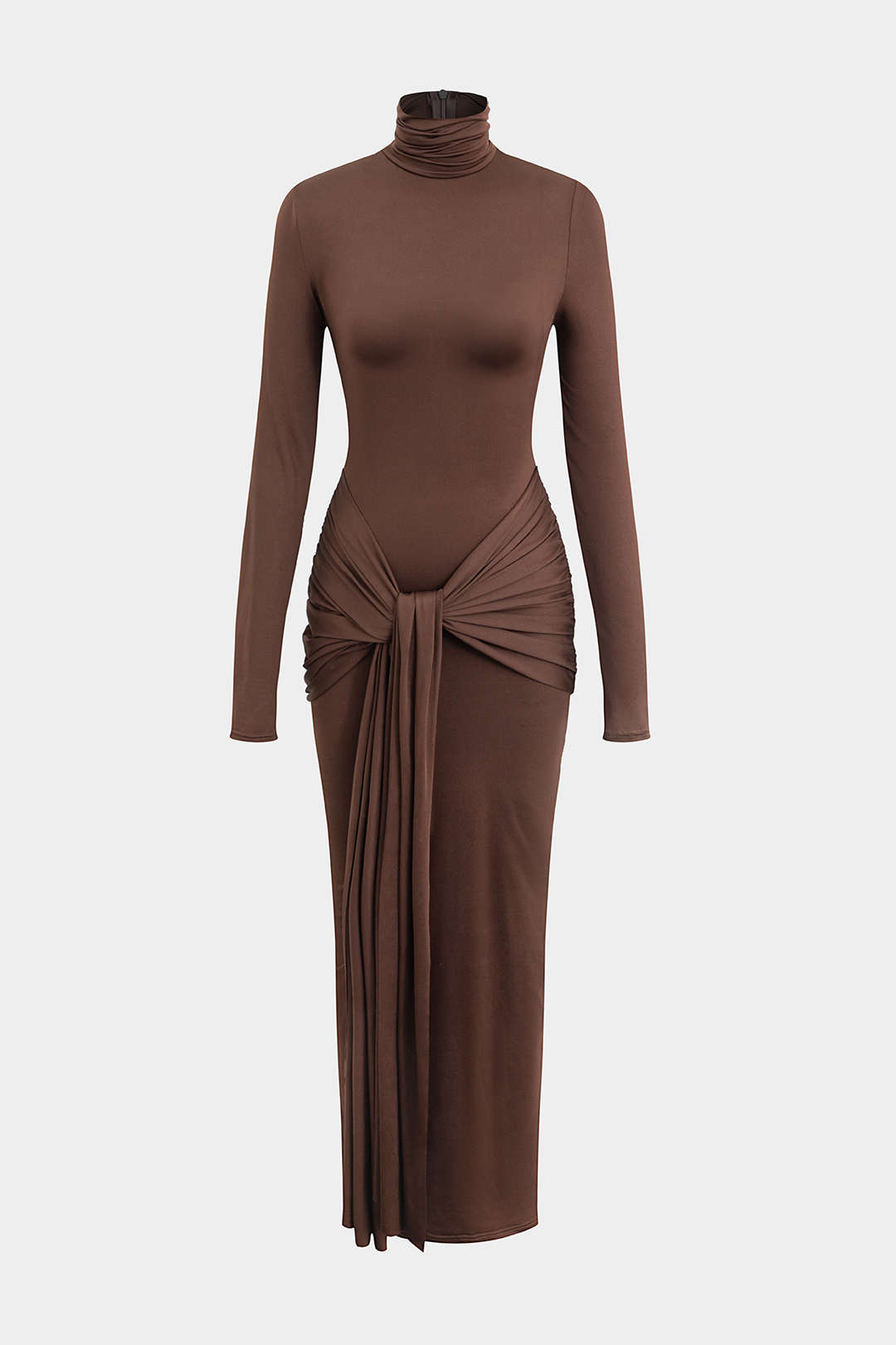 Maxikleid mit langen Ärmeln und tiefem Ausschnitt