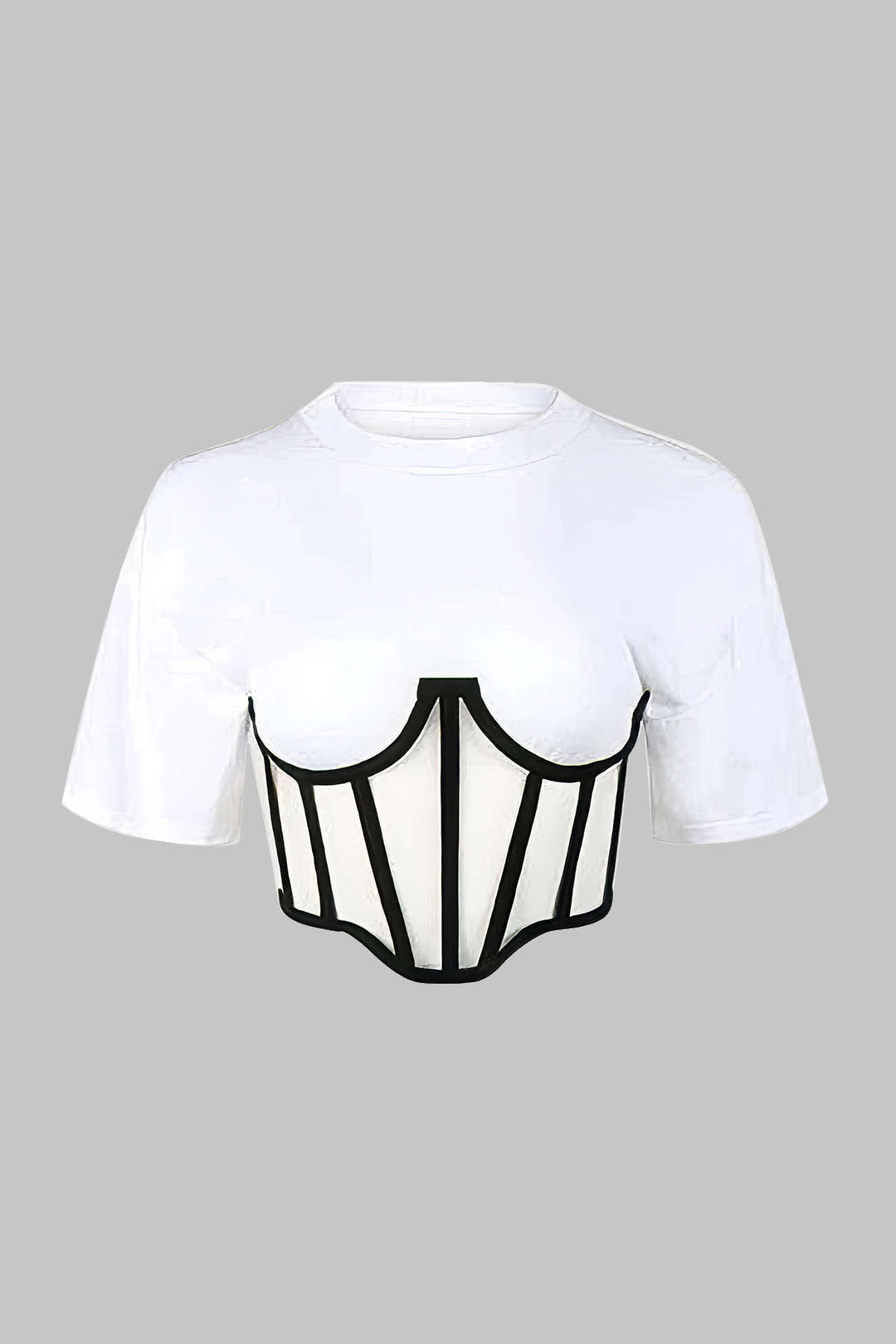 Natiné - T-shirt z zamkiem, koronką i krótkim rękawem