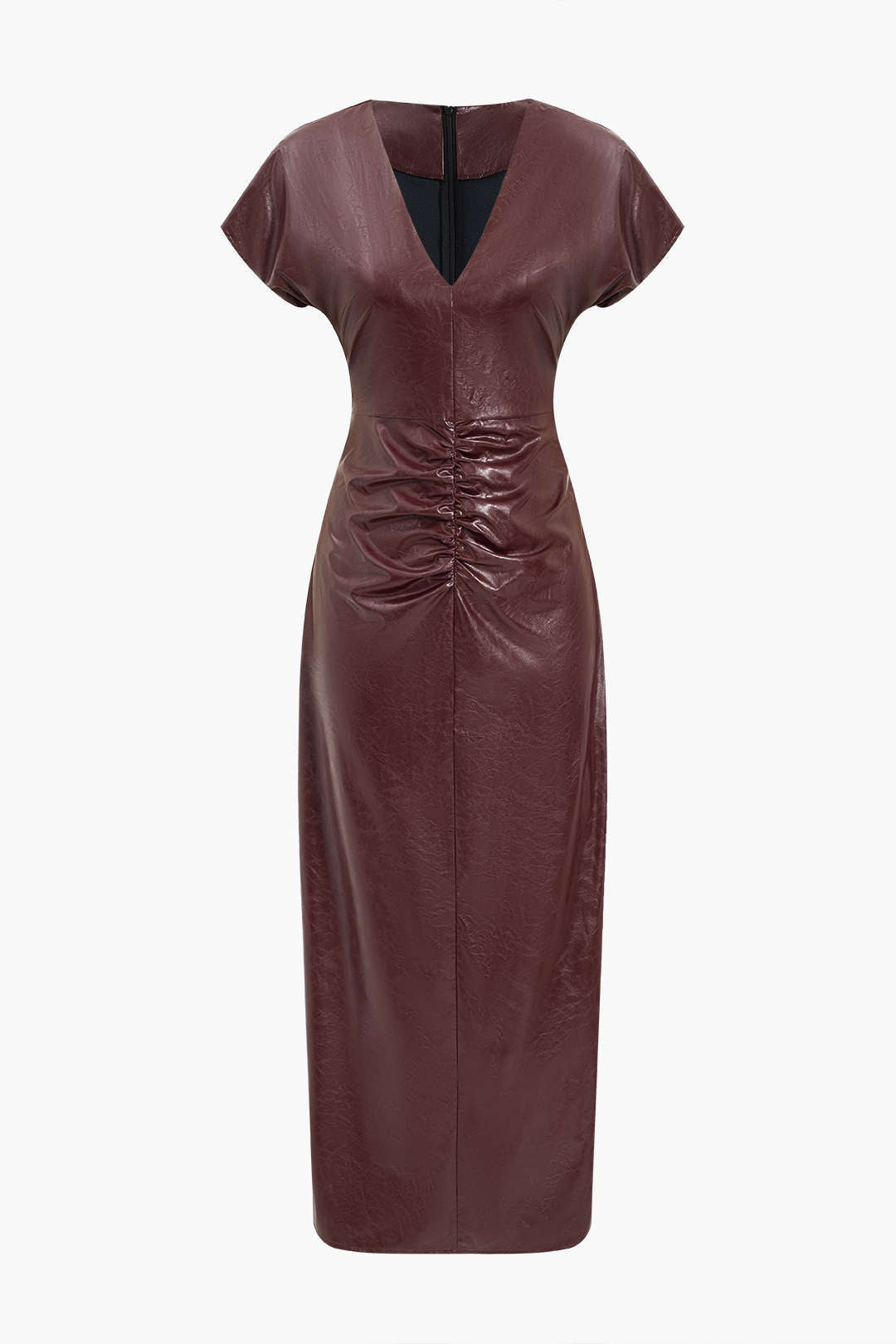 Midi Dress in Faux Leather with Ruffles