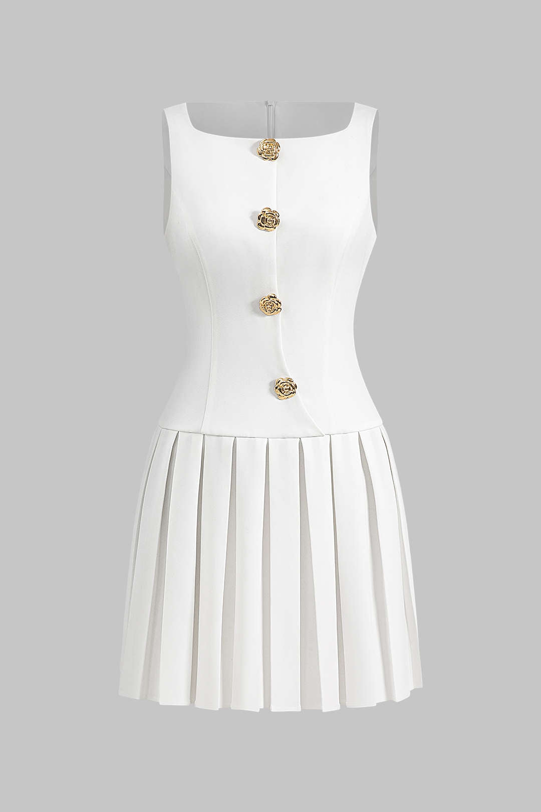 Metallic-Minikleid mit Trägern und Knöpfen