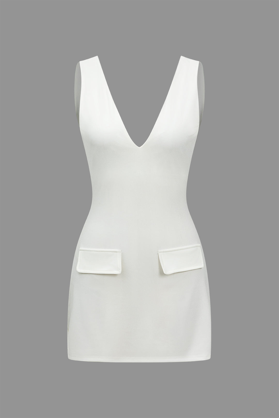 V-Neck Mini Dress with Fake Pocket