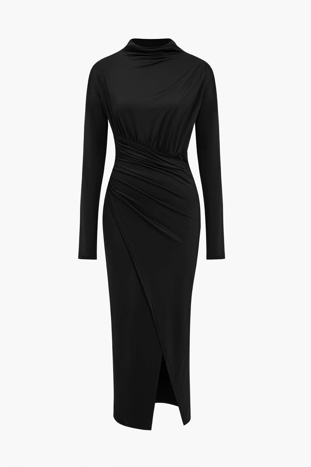 Strapazierfähiges, asymmetrisches, gerüschtes Maxikleid mit Schlitz und langen Ärmeln