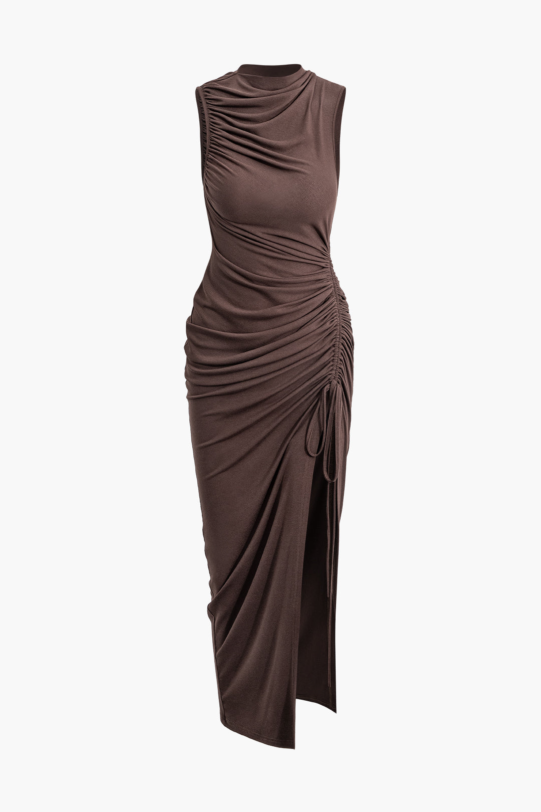 Asymmetrisches Maxikleid mit Rüschen und Schlitz mit Kordelzug, ärmellos