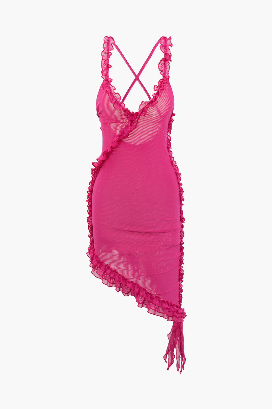 Transparentes Minikleid mit Rüschen und asymmetrischem Rücken