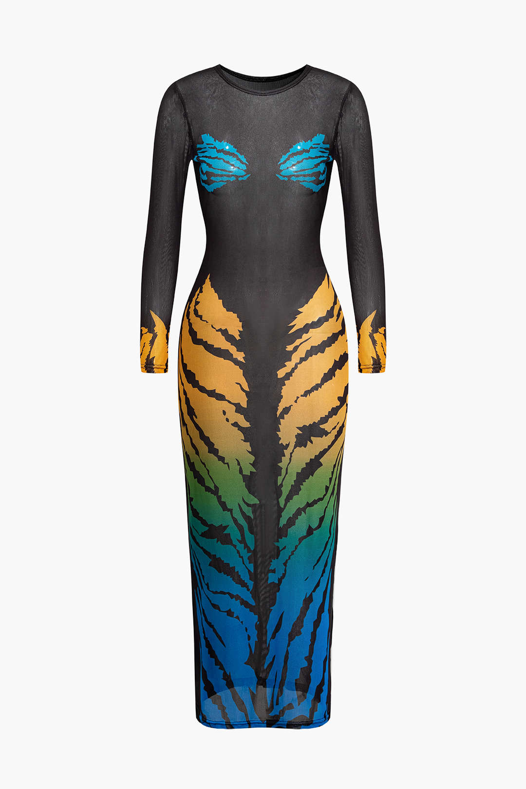 Midikleid aus Netzstoff mit Tigermuster