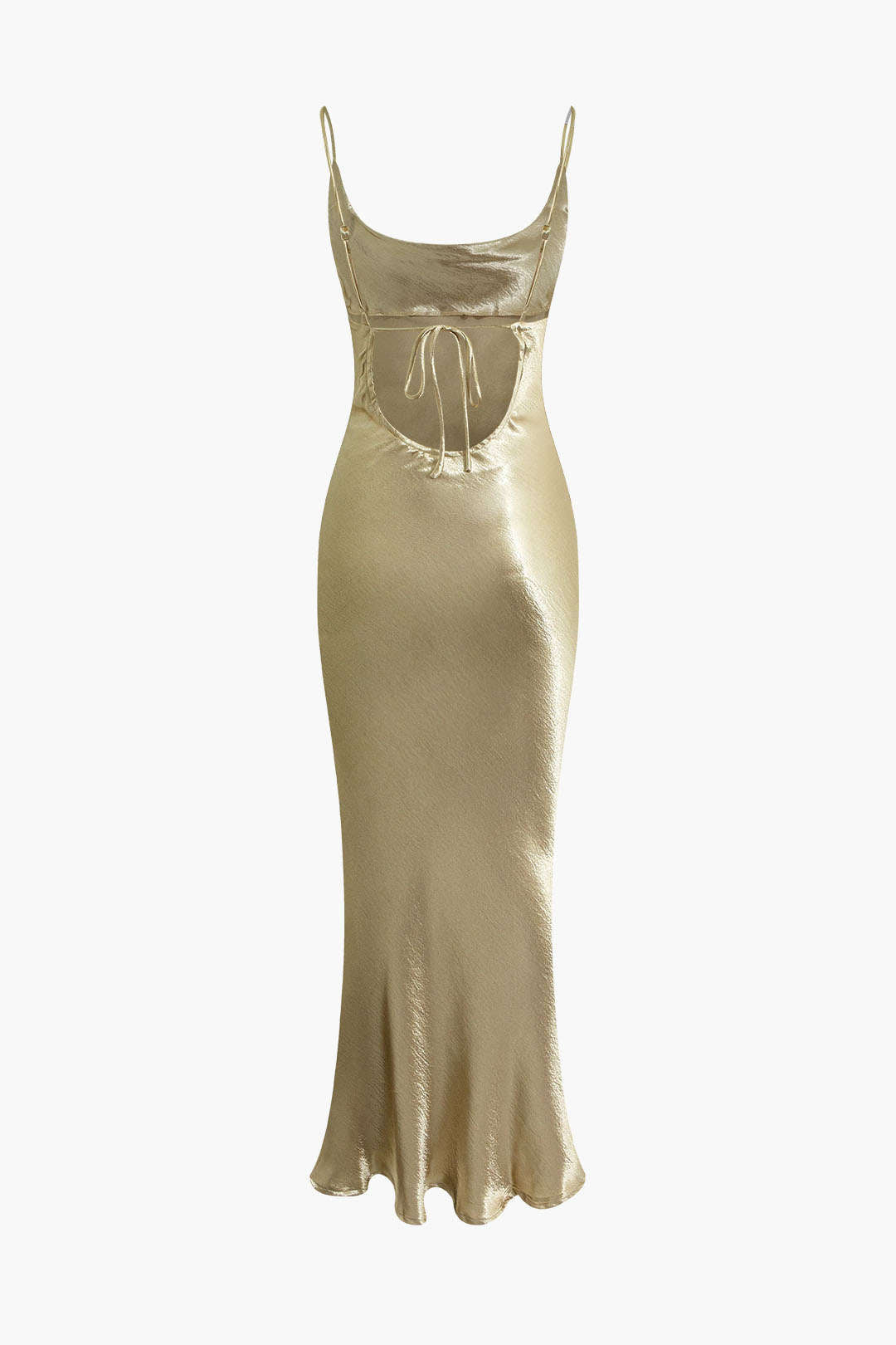 Rückenfreies Metallic-Maxikleid mit Glockenhals