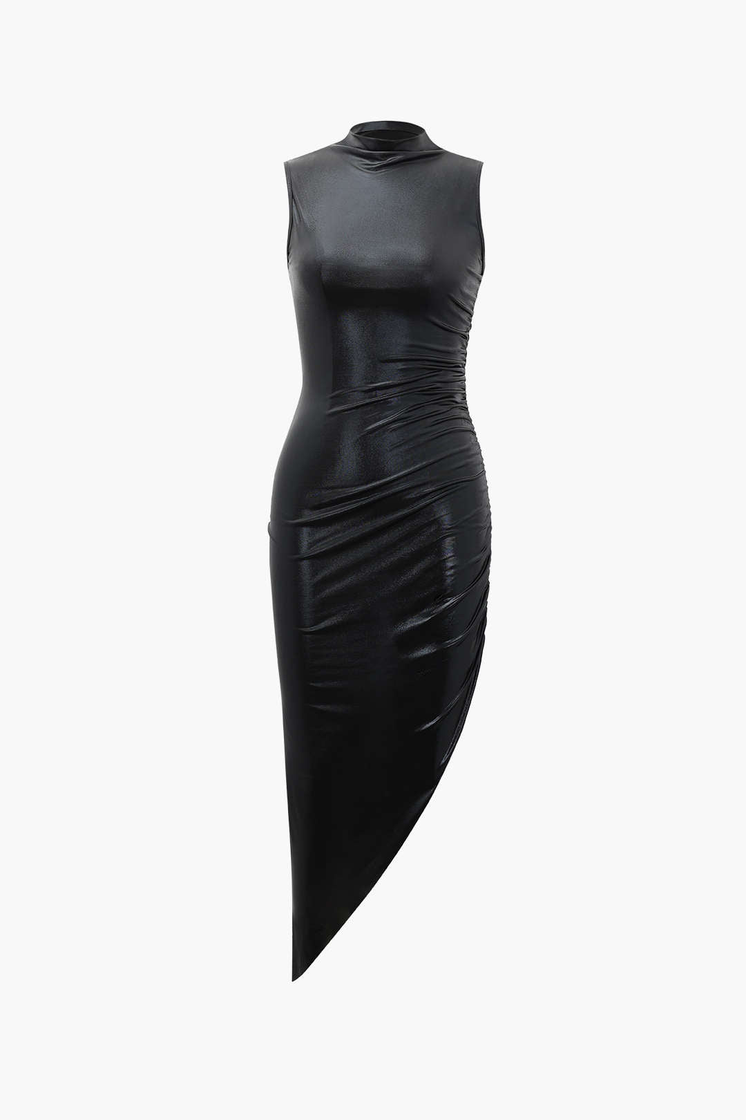Asymmetrisches, ärmelloses Midikleid in Metallic-Optik