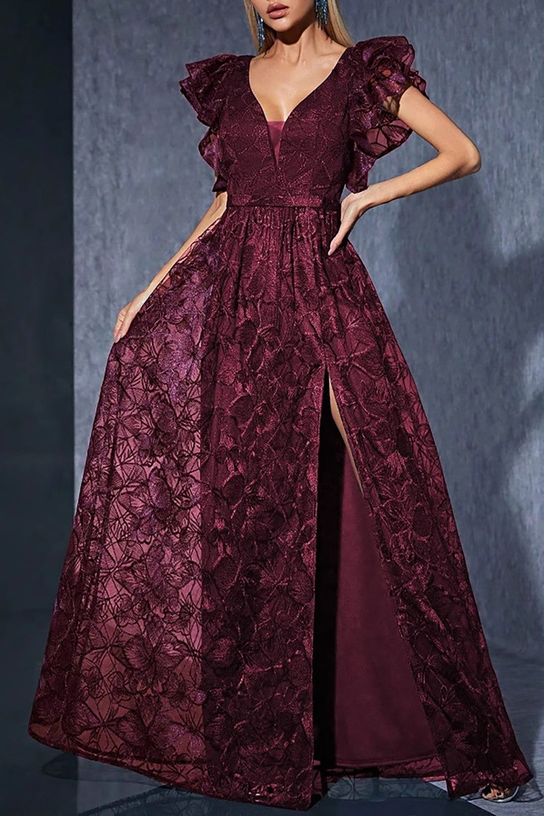 Maxi Dress with Lace Sleeves