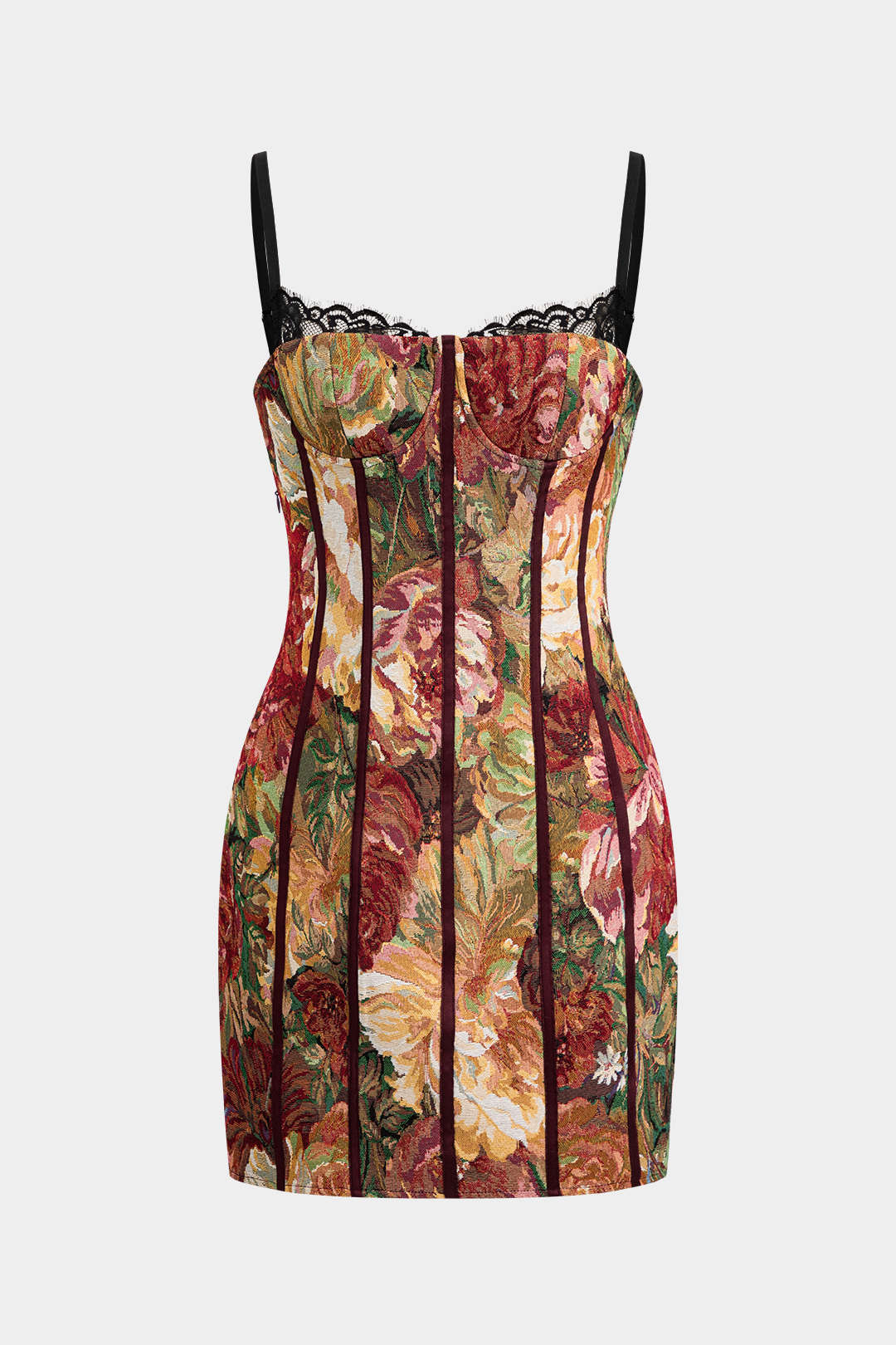 Ärmelloses Mini-Jacquardkleid mit Blumenmuster