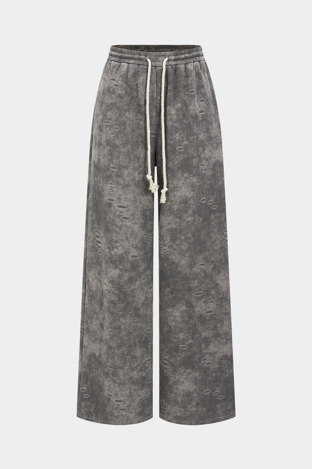 Washed High Waist, Tie, Wide Leg Trousers