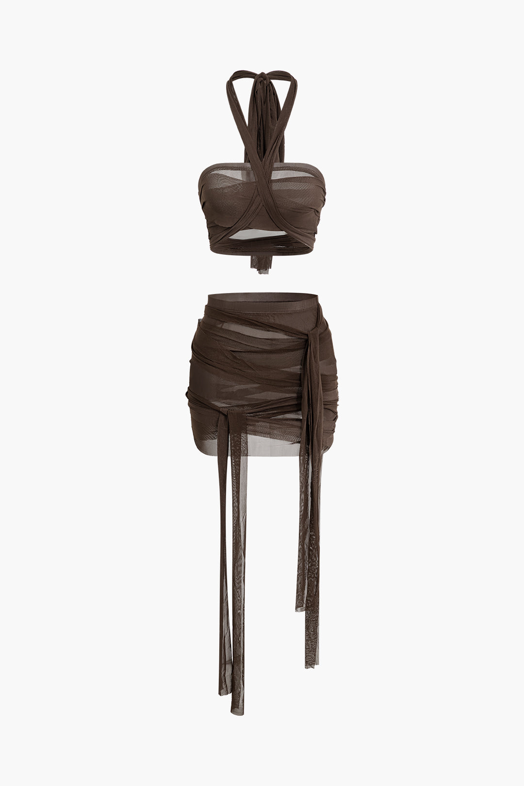 Natiné - Zestaw Halter: Siateczkowy Top i Mini Spódnica