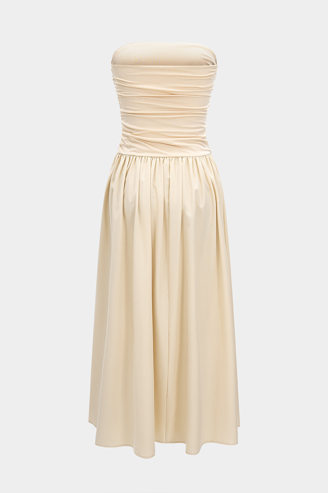 Trägerloses Plissee-Midikleid im Patchwork-Stil