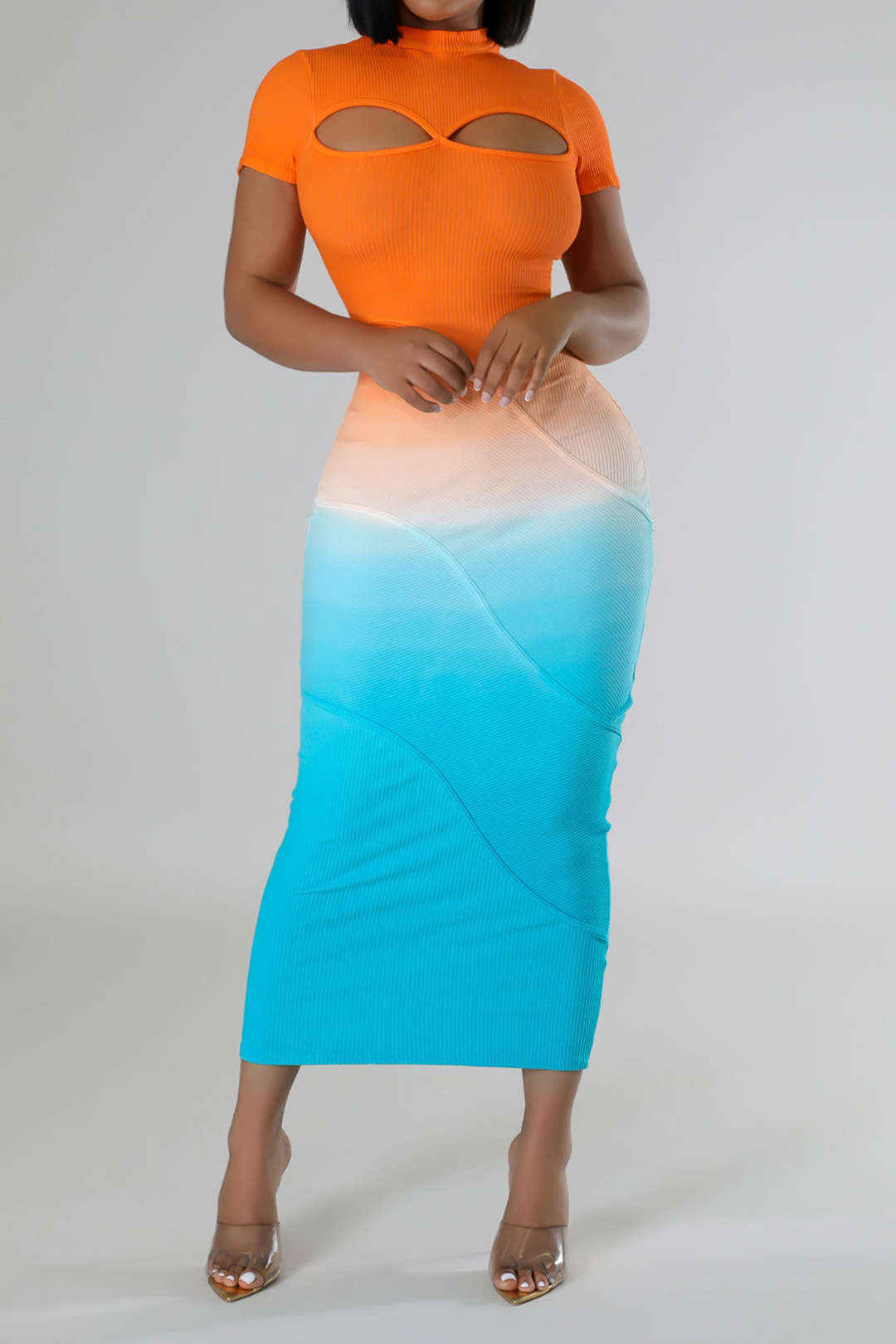 Midikleid mit Ombre-Print und Cut-Out-Detail