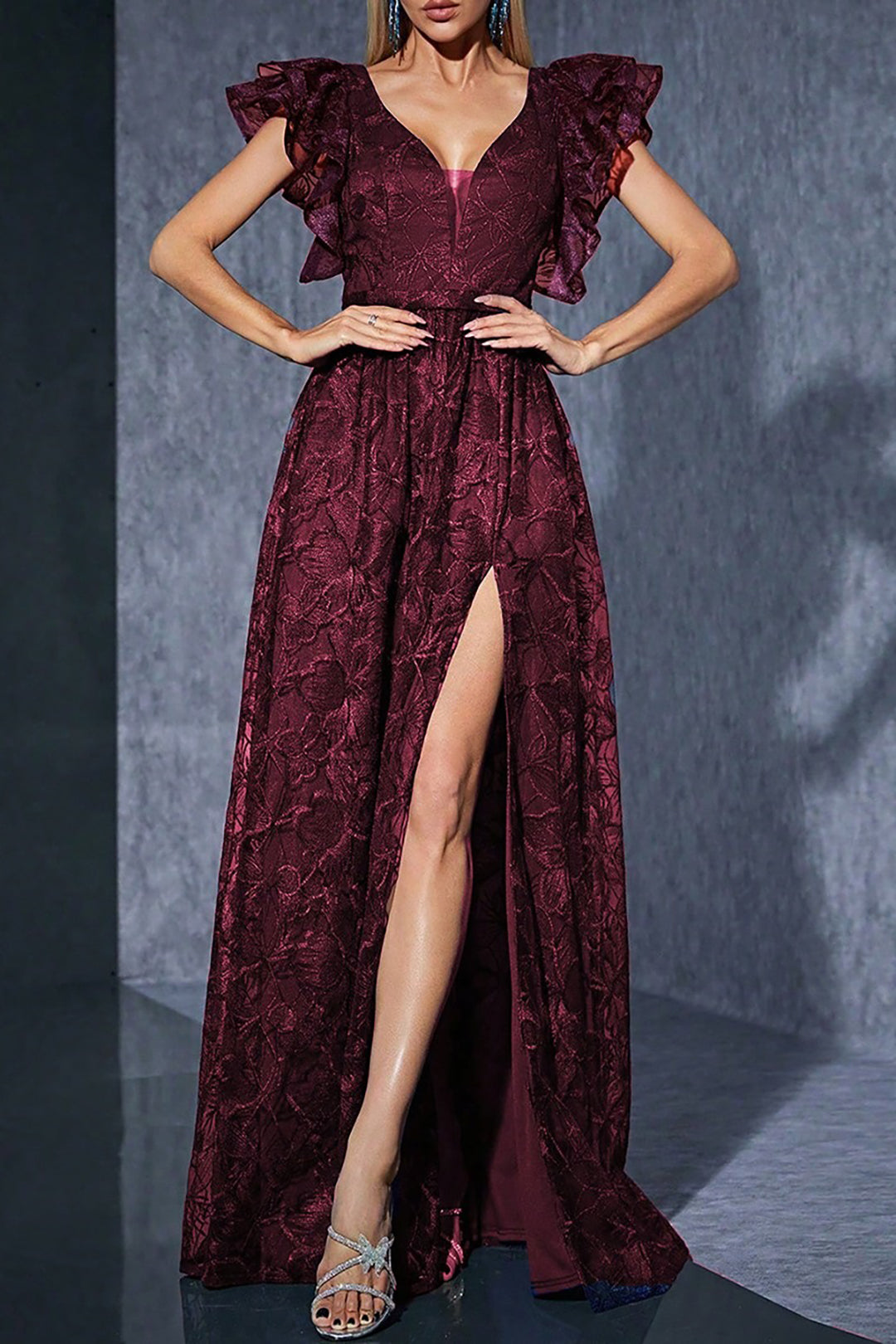Maxi Dress with Lace Sleeves