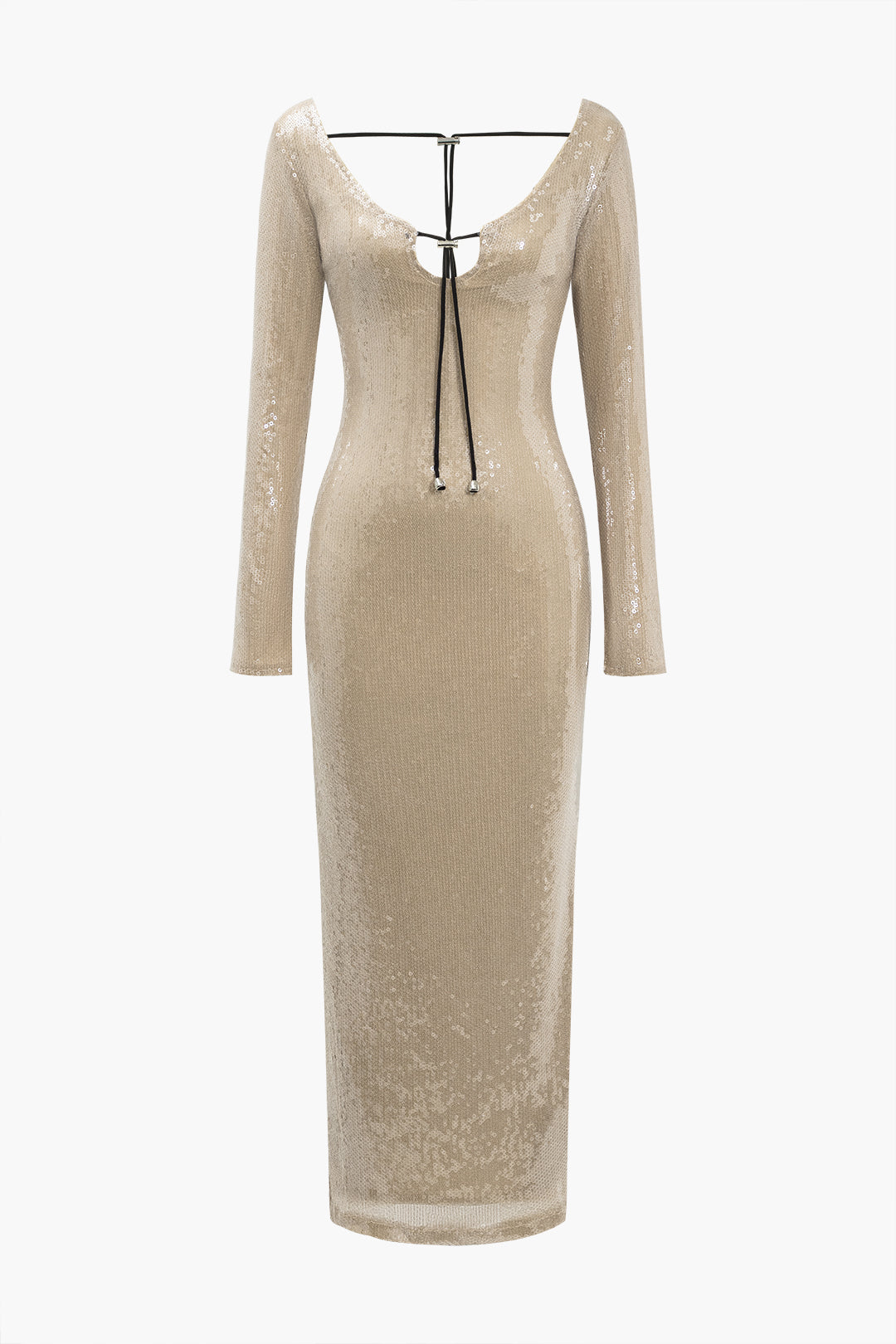 Midikleid mit Pailletten und Kordelzug hinten