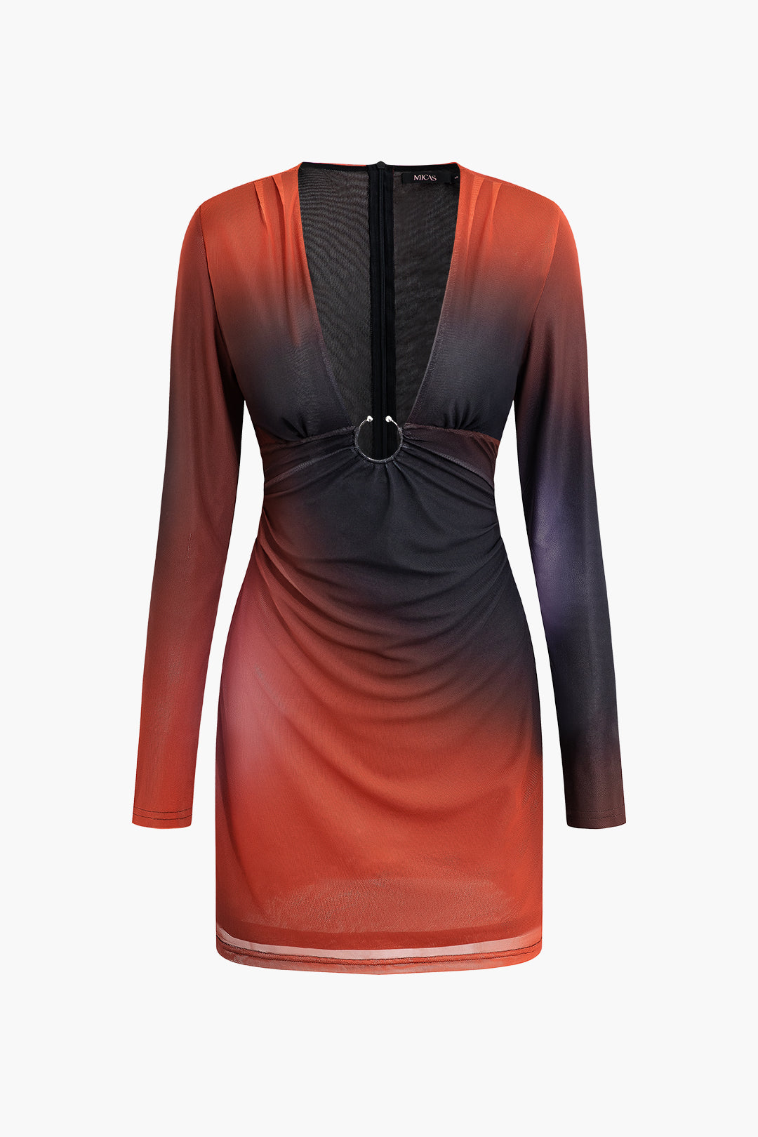 Minikleid mit tiefem V-Ausschnitt und Ombre-Netz
