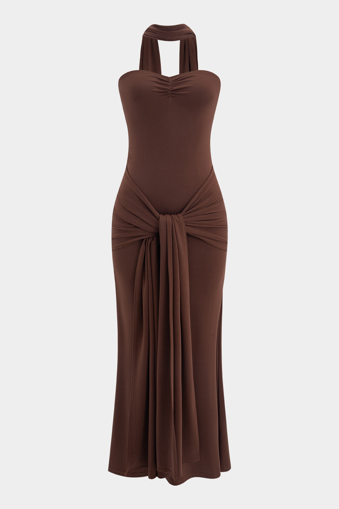 Ärmelloses Maxikleid mit Rüschen und Schal zum Binden