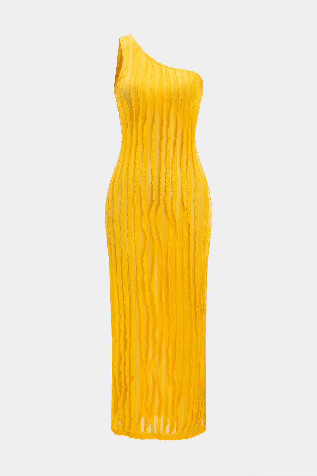 Einreihiges, ärmelloses Midikleid mit One-Shoulder-Rüsche