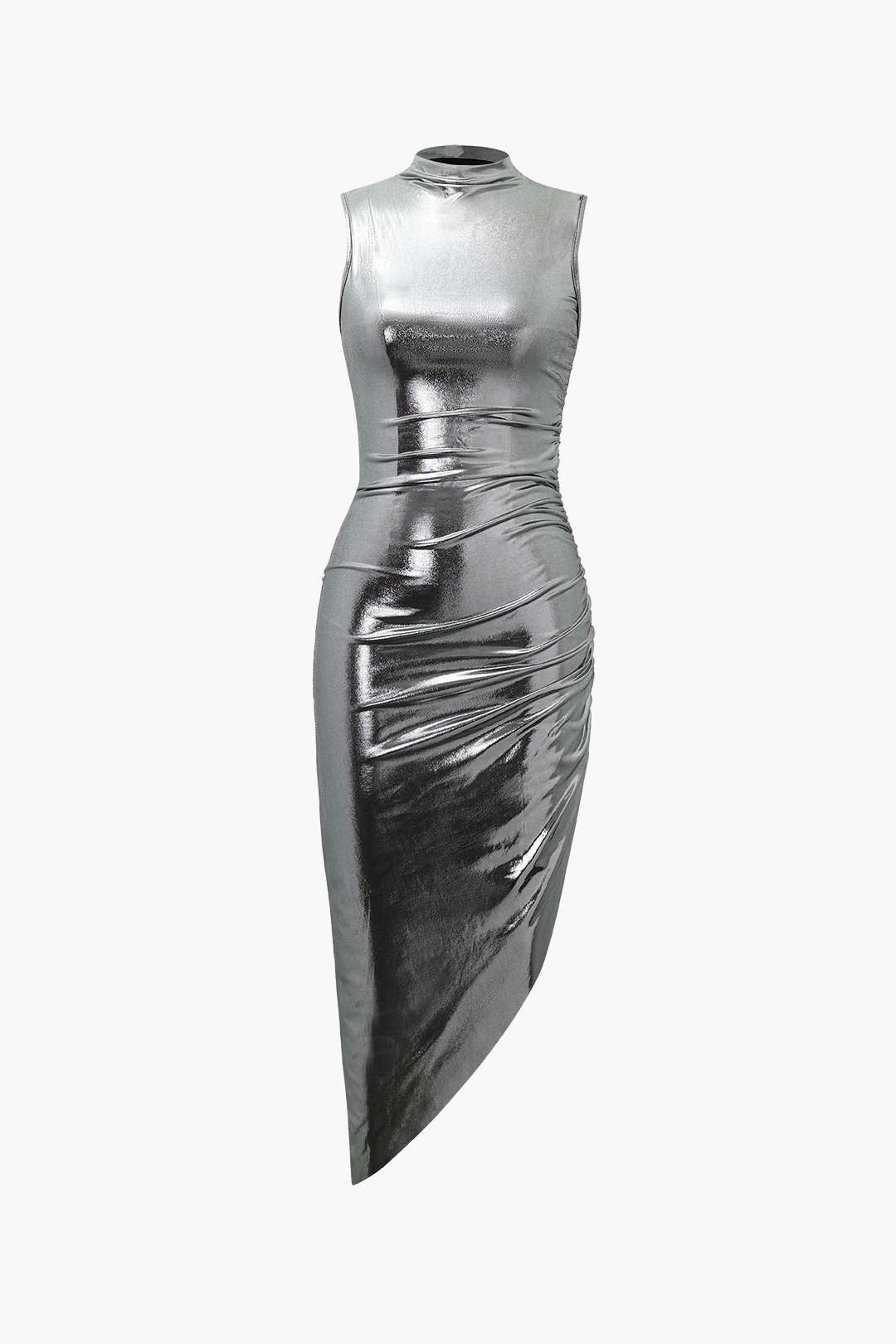 Asymmetrisches, ärmelloses Midikleid in Metallic-Optik