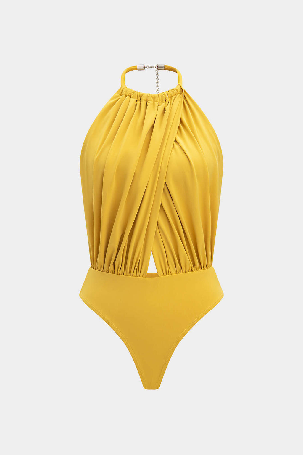 Natiné - Krzyżowany Bodysuit z Marszczeniami i Odkrytymi Plecami