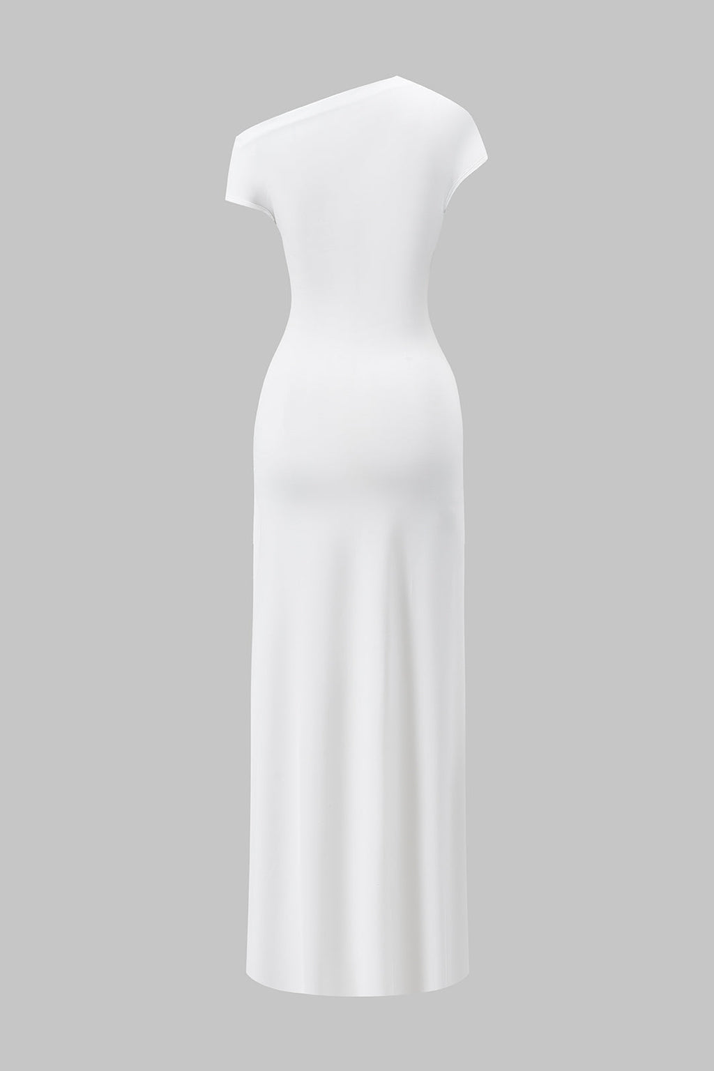 Asymmetric midi dress with ruffle and knot, short sleeve, slit
