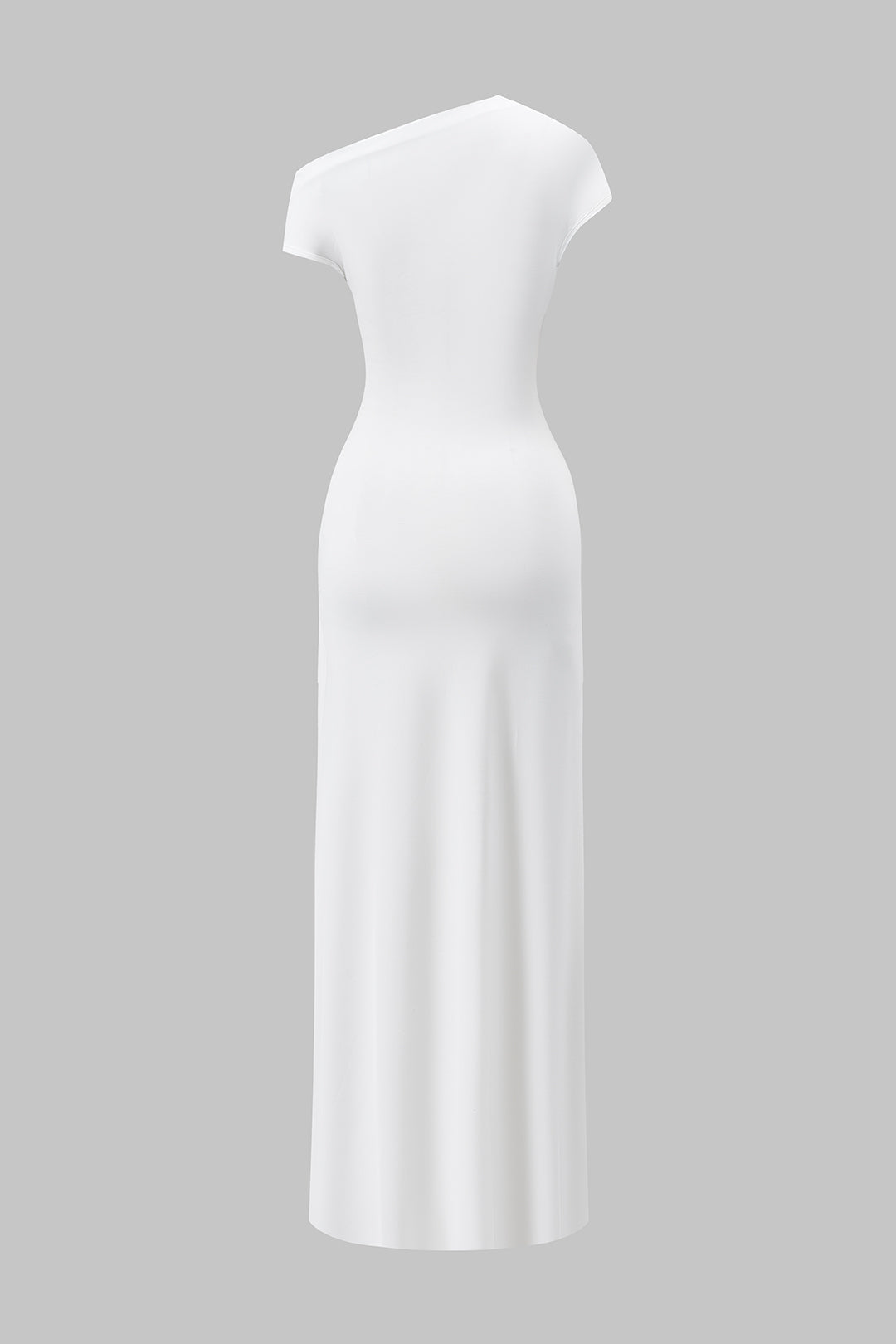 Asymmetric midi dress with ruffle and knot, short sleeve, slit