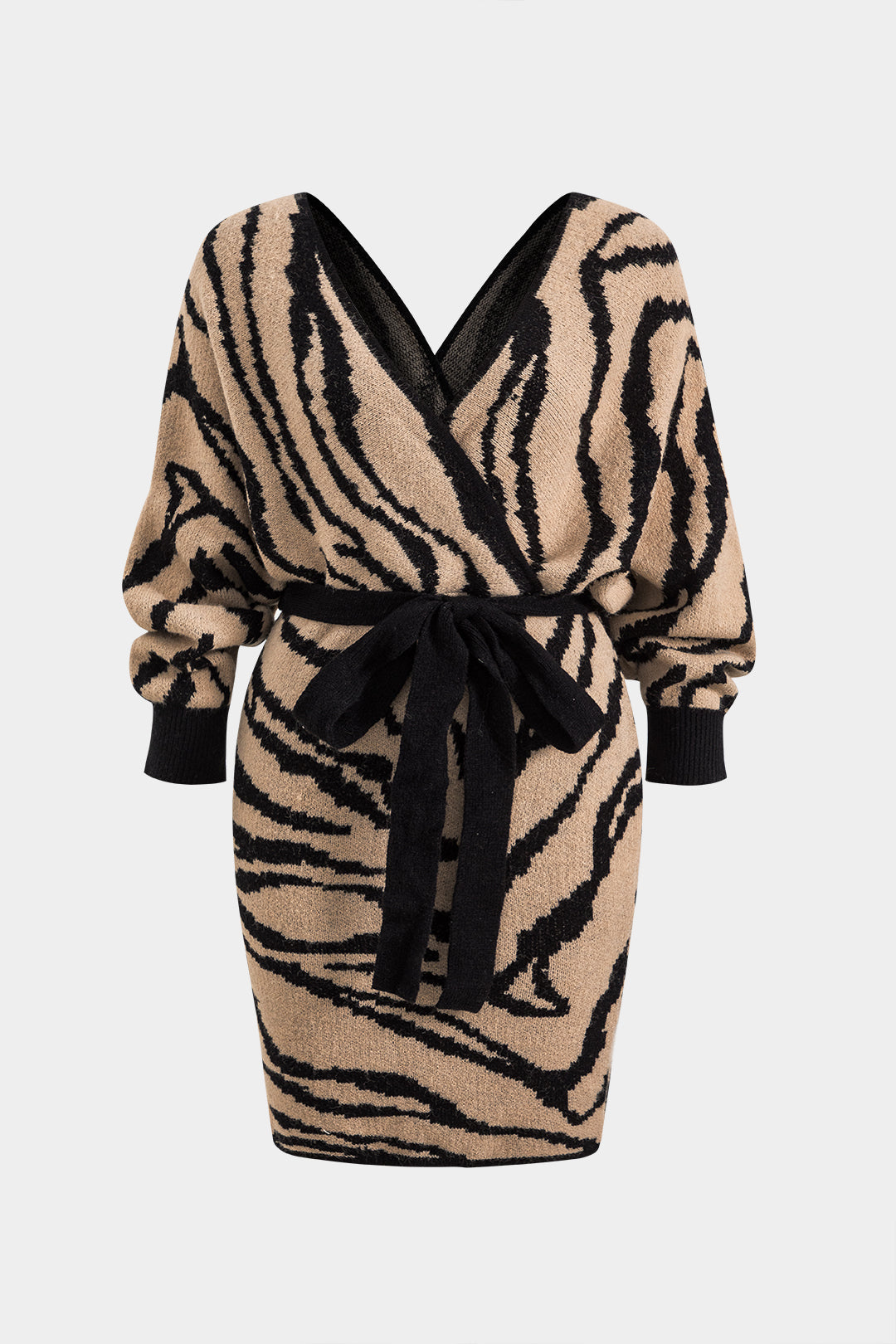 Natiné – Plus Size Sukienka Zebra z Długim Rękawem
