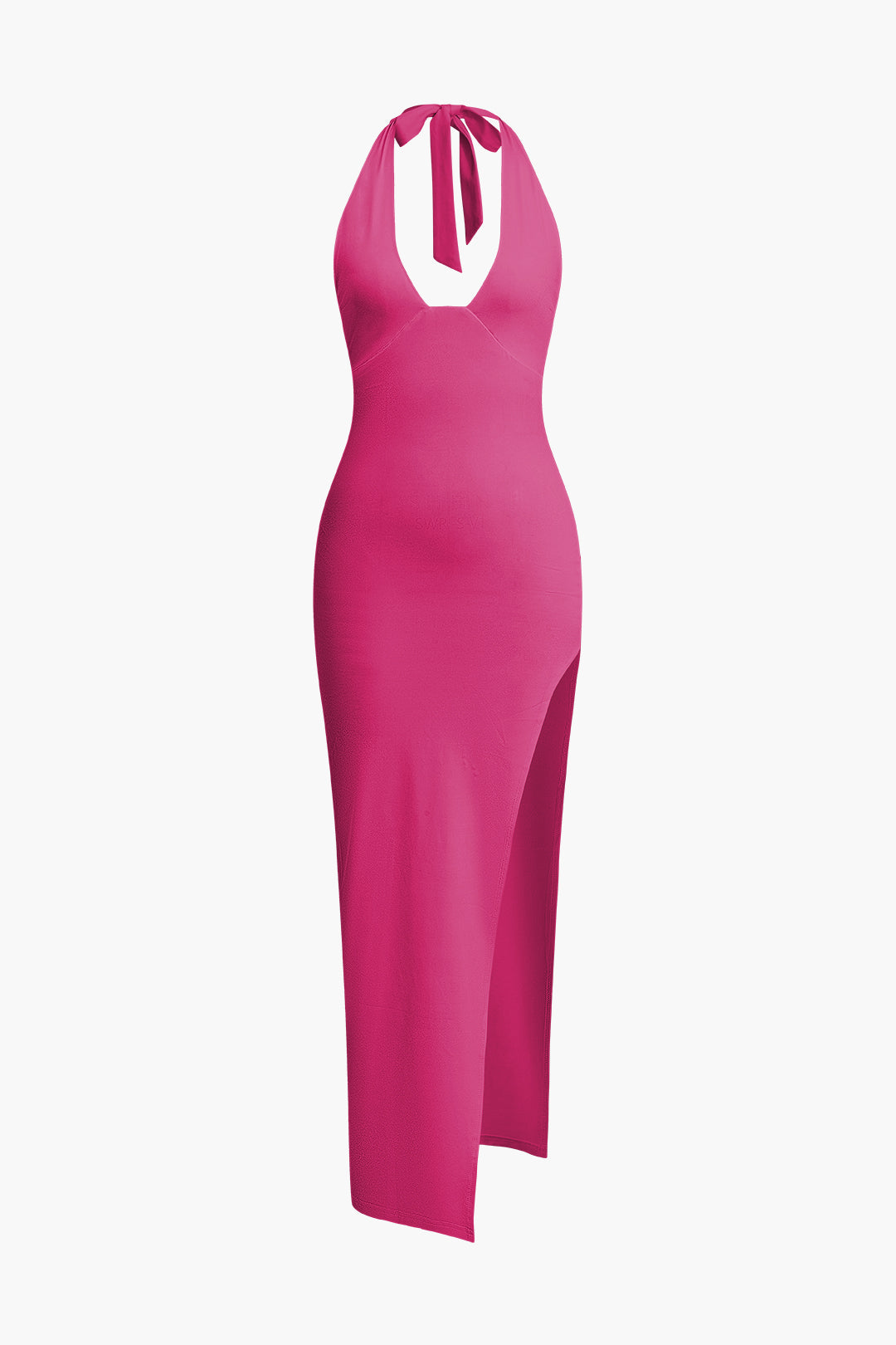 Deep V-neck midi dress with open back and slit