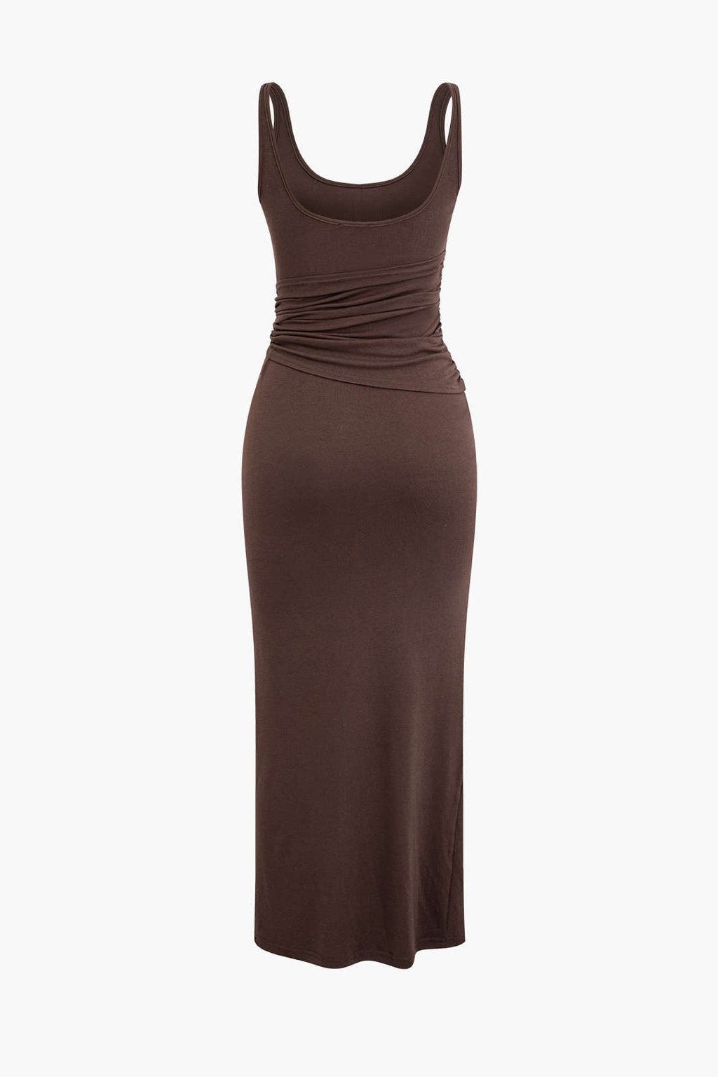 Sleeveless midi dress with ruching and slit