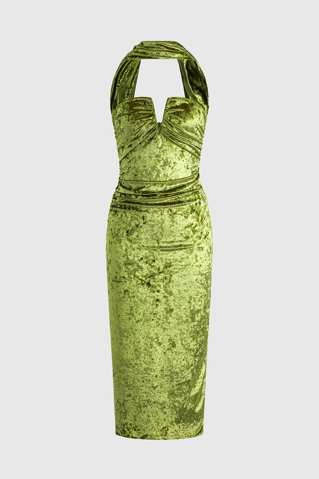 Velours-Midikleid mit Rüschen, U-Ausschnitt, rückenfrei und ärmellos