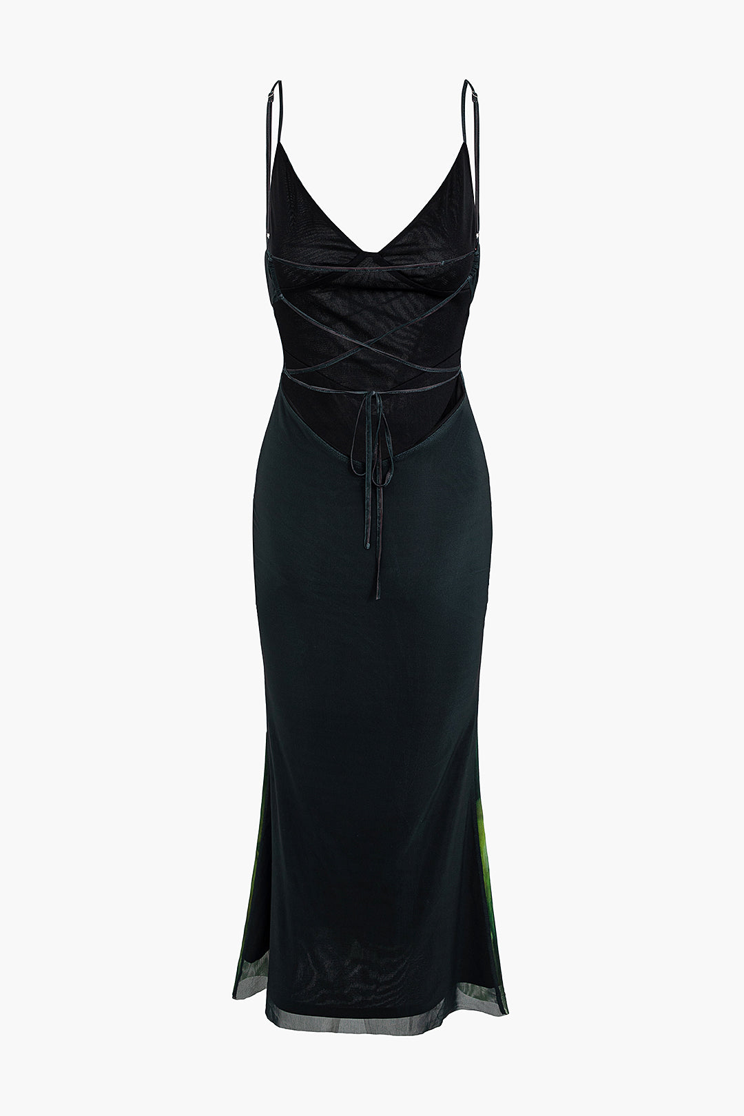Midi Dress with Floral Print and Cross-Back Mesh Design